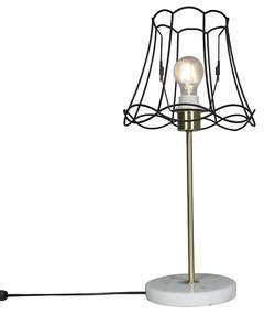 Candeeiro de mesa retro latão com estrutura Granny preta 25 cm - Kaso Retro