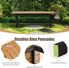 Banco de exterior para 2 pessoas com estrutura metálica de ripas Capacidade 300 kg para Pátio Jardim Varanda 120 x 36 x 40,5 cm Castanho