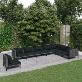 vidaXL 8 pcs conj. lounge jardim c/ almofadões vime PE cinzento-escuro