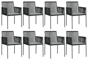 9 pcs conjunto jantar p/ jardim c/ almofadões vime PE/aço preto