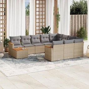 11 pcs conjunto sofás de jardim c/ almofadões vime PE bege