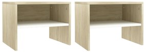 vidaXL Mesa de cabeceira 2 pcs 40x30x30cm contrap. branco/carv. sonoma