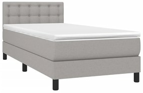 Cama box spring c/ colchão e LED 100x200 cm tecido cinza-claro