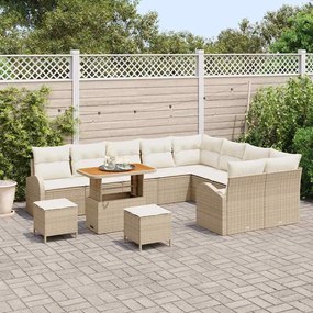 Conjunto de Sofás de Jardim de 12 Peças com Almofadas Bege Vime Sintét