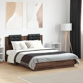 vidaXL Estrutura cama cabeceira/luzes LED 120x190 cm carvalho castanho