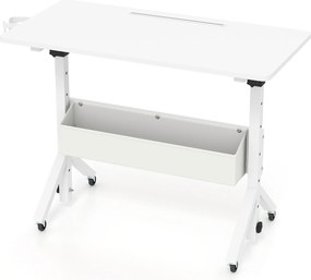 Secretária Móvel, 80 x 40 x 70-117 cm, Regulável em Altura, Branco