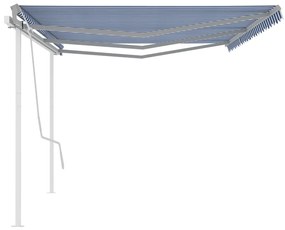 Toldo retrátil manual com postes 6x3,5 m azul e branco