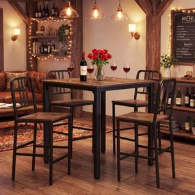 Conjunto de mesa de jantar alta e 4 bancos para 4 pessoas com estrutura metálica, mesa quadrada de estilo industrial Castanho Rústico e Preto