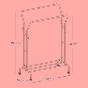 Cabide guarda roupa com rodas de 52,5 x 103,5 x 155 cm branco