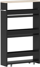 Estante de Armazenamento Casa de Banho de 3 Níveis Estante Estreita com Alça Lateral Estante com Rodas 48x15x80cm Preto