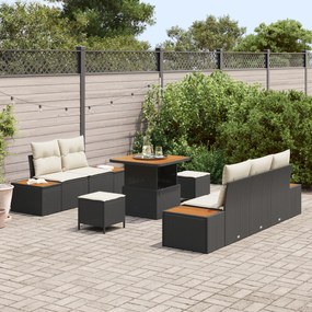 Conjunto de Sofá de Jardim vidaXL 8 Peças com Almofadas Preto Rattan P
