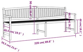 Banco de jardim 228x59,5x90 cm madeira de teca maciça