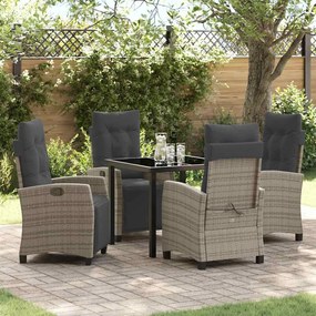 vidaXL Conjunto de Jantar de Jardim de 5 Peças Cinza de Rattan Poliéster