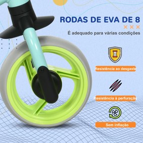 Bicicleta sem Pedais para Crianças de 18-48 Meses Bicicleta de Equilíbrio com Assento Ajustável em Altura 66,5x34x47 cm Verde