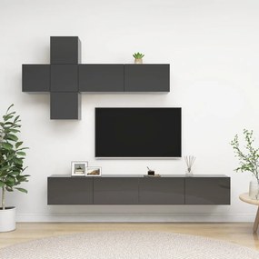 vidaXL 7 pcs conjunto de móveis de TV contraplacado cinzento brilhante