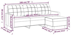 Sofá de 3 lugares c/ apoio de pés 180 cm couro artificial cinza