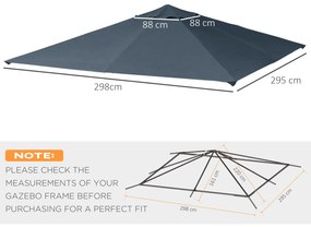 Outsunny Toldo de Substituição de 3x3m para Pérgola de Jardim com 8 Orifícios de Drenagem e Ventilação Cinza