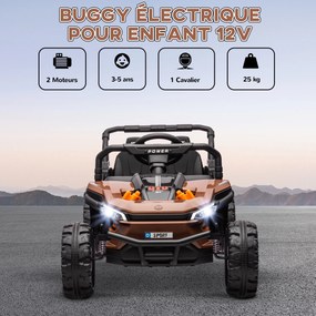 Carro elétrico infantil UTV buggy elétrico infantil com controlo remoto de 2,4 GHz, 2 motores, 103 x 69 x 59 cm, castanho