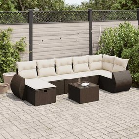 8 pcs conjunto sofás de jardim c/ almofadões vime PE castanho