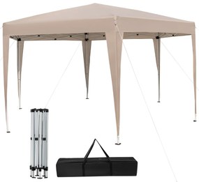 Tenda dobrável hexagonal 400 x 348 cm para exteriores com altura ajustável e pés revestidos cáqui