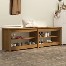 vidaXL Banco sapateira 160x36,5x50 cm pinho maciço castanho mel