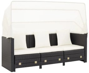 Espreguiçadeira extensível 3 lugares com toldo vime PE preto