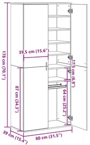 Highboard Carvalho Preto 80x39x178 cm Madeira Revestida