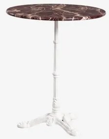 Mesa De Bar Redonda Ø60cm Em Pedra Natural Azteca Mármore Vermelho Cherry Gold - Branco Glacial - Sklum