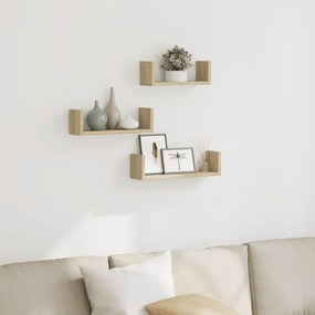 vidaXL Prateleira de parede 3 pcs derivados de madeira carvalho sonoma