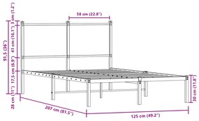 Estrutura de cama sem colchão 120x200cm metal carvalho castanho