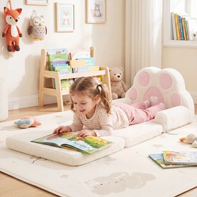 Sofá Infantil em Forma de Pata de Urso, 57 x 44 x 47 cm, Convertível em Colchonete, Rosa