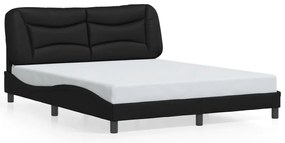 Estrutura de cama c/ luzes LED 160x200cm couro artificial preto