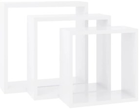 Prateleiras de parede em forma de cubo 3 pcs MDF branco