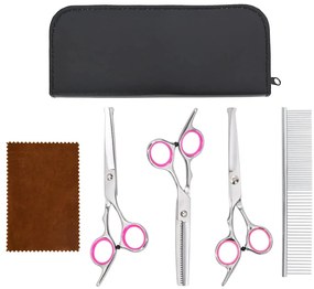 4 pcs conjunto de tesouras de tosquia para cães aço inoxidável