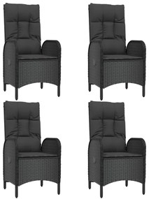 5 pcs conjunto de jantar p/ jardim c/ almofadões vime PE preto