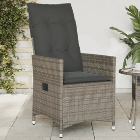 vidaXL Cadeira de jardim reclinável com almofadões vime PE cinzento