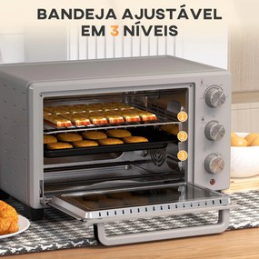 Mini Forno Elétrico 21L 1400W com Temporizador até 60min e Temperatura Ajustável até 230℃ 46x38,5x29 cm Prata