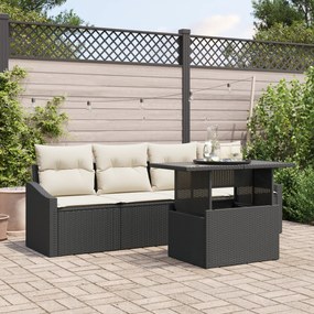 Conjunto de Sofá de Jardim de 5 Peças com Almofadas Preto em Polyratta