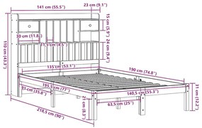 Cama com estante sem colchão 135x190 cm pinho maciço branco