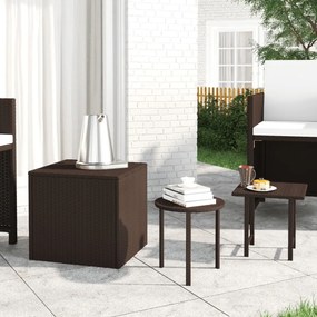 vidaXL Mesas de apoio para jardim 3 pcs vime PE castanho