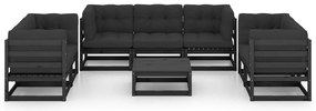 8 pcs conjunto longue de jardim c/ almofadões pinho maciço