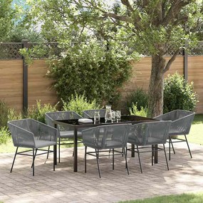 vidaXL Conjunto de Jantar de Jardim com 7 Peças e Almofadas Cinzas em Rattan Poliwoven