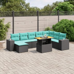 vidaXL 9 pcs conjunto de sofás p/ jardim c/ almofadões vime PE preto