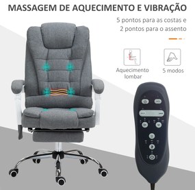 Cadeira de escritório com função de massagem  com 6 Pontos de Massagem Reclinável com Altura Ajustável e Função de Aquecimento 65x70x111-119 cm Cinza