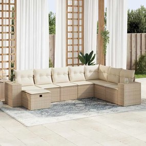 vidaXL 8 pcs conjunto de sofás p/ jardim com almofadões vime PE bege