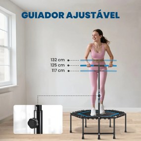 Trampolim Fitness 114x114x132 cm com Guiador Ajustável em 3 Níveis Estrutura de Aço para Treino de Perna Corpo Azul