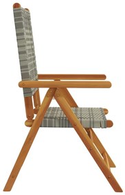 Cadeiras jardim reclináveis 4 pcs vime PE/madeira maciça cinza