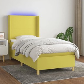 Cama box spring c/ colchão e LED 80x200 cm tecido verde