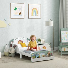 Cama Infantil para Crianças +3 Anos 70x140 cm em Madeira (Colchão não incluído) com Armazenamento e Desenho de Leão para Quarto Verde