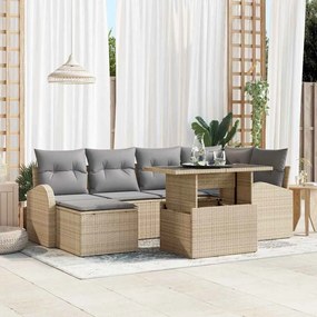 vidaXL Conjunto de Sofás de Jardim de 7 Peças com Almofadas Bege Rattan Poliéster